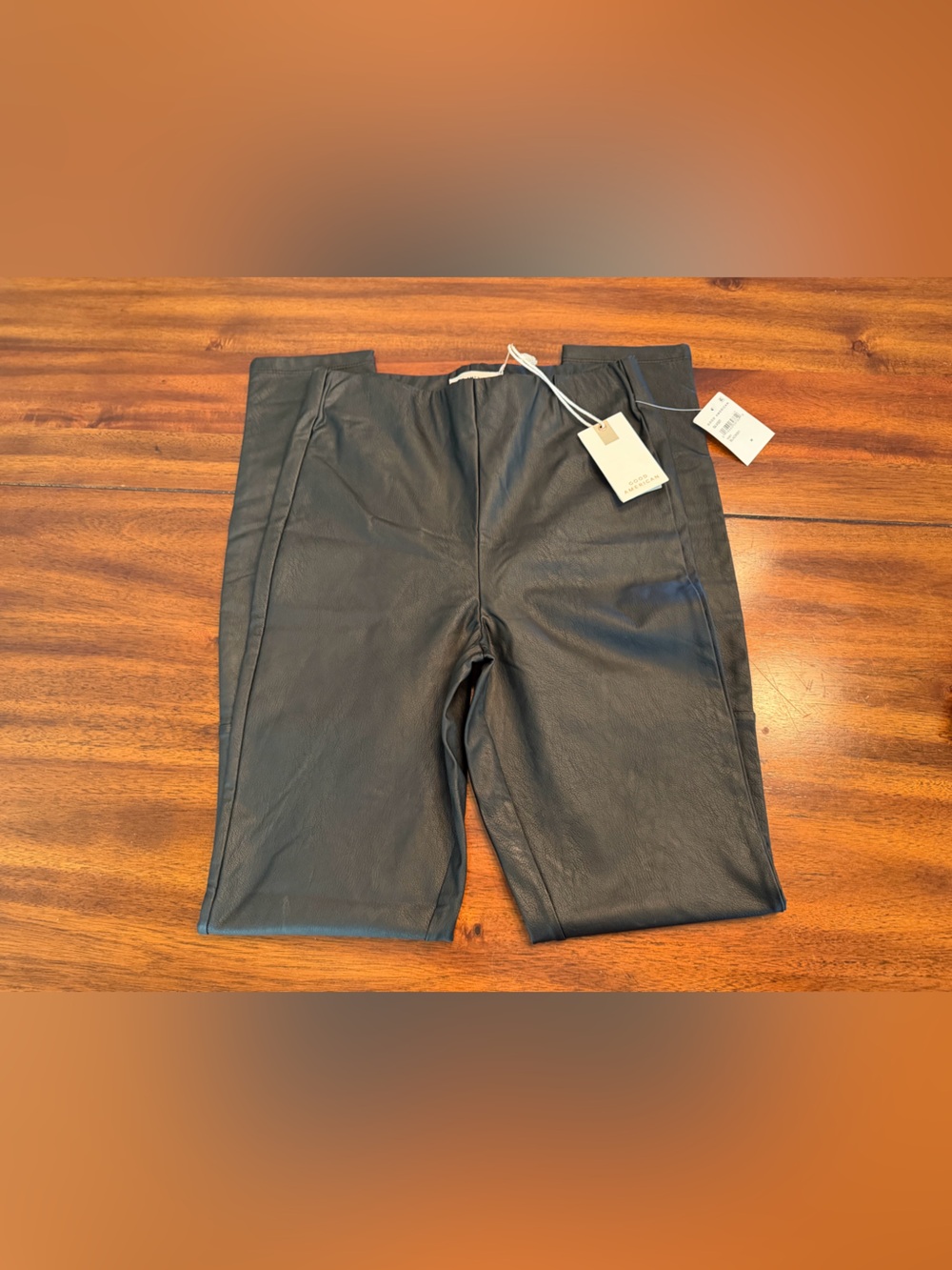 Good American Black Faux Leather Shorts — Elastic Waist